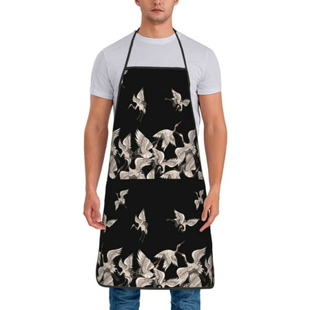 

Tideii Japanese White Crane for Tie-up Apron Unisex Waterproof and Stain-Resistant Bib Apron for Kitchen Garden Painting