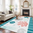 thumbnail image 2 of 6'x9' Area Rugs, Teal Red Coastal Indoor Outdoor Area Rug for Living Room Bedroom, Ocean Nautical Starfish Coral Striped Washable Bathroom Rugs Kitchen Floor Carpet Mats Home Decor Aesthetic, 2 of 8
