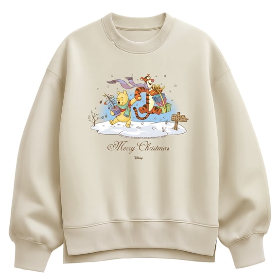 Winnie the Pooh - Merry Christmas Tigger and Pooh - Women's Oversized Fleece Crew Sweatshirt