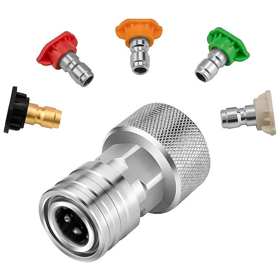 Garden Hose to Power Washer Adapter Set, 3/4 GHT to 1/4 Quick Connect Fittings, Stainless Steel Knurled US Thread Garden Hose Pressure Washer Attachment