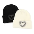thumbnail image 5 of AWZXDE Thickened Strip Warm Knitted Hat with Rhinestone for Autumn and Winter Cold Weather White, 5 of 8
