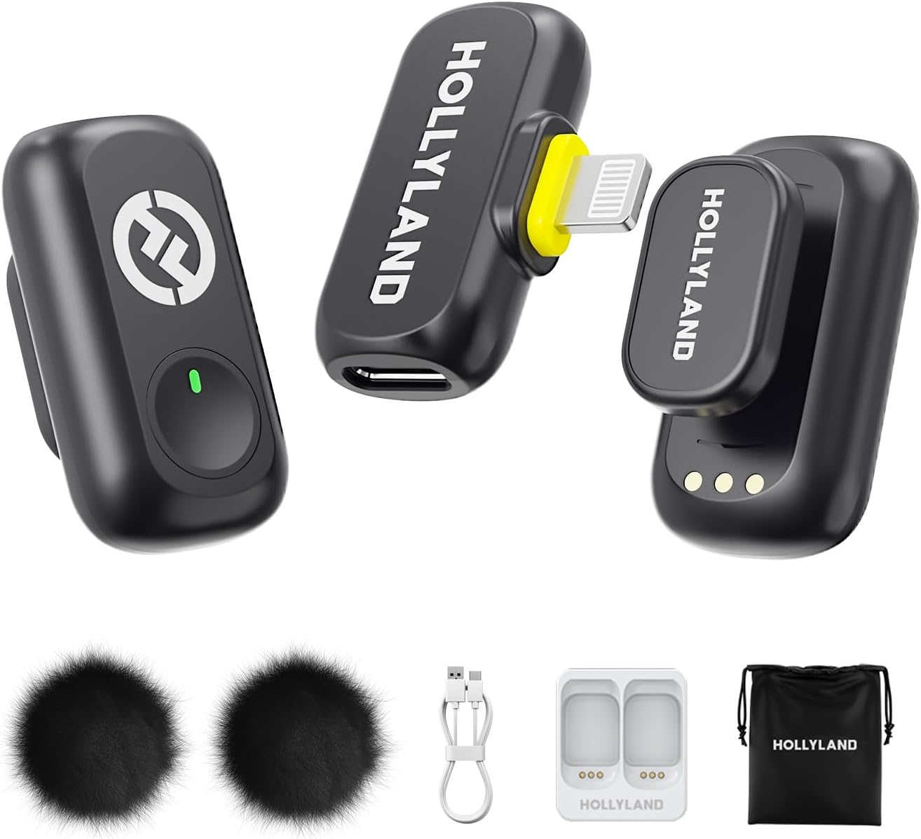 Hollyland LARK A1 Mini Duo Wireless Microphone for iPhone Lightning, Dual Lavalier Mics, 2-Person Recording, 48kHz, Noise Cancellation, 650 ft, Space Gray (Bundle)