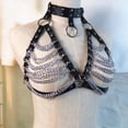 thumbnail image 3 of QccHieUs Women's Faux Leather Choker Collar Chain Harness Adjustable Steampunk Body Black+Silver Chain, 3 of 9