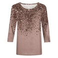 thumbnail image 4 of Women's Loose Mid-Length 3/4 Sleeve Bright Glitter Printed Round Neck Top T-Shirt, 4 of 5