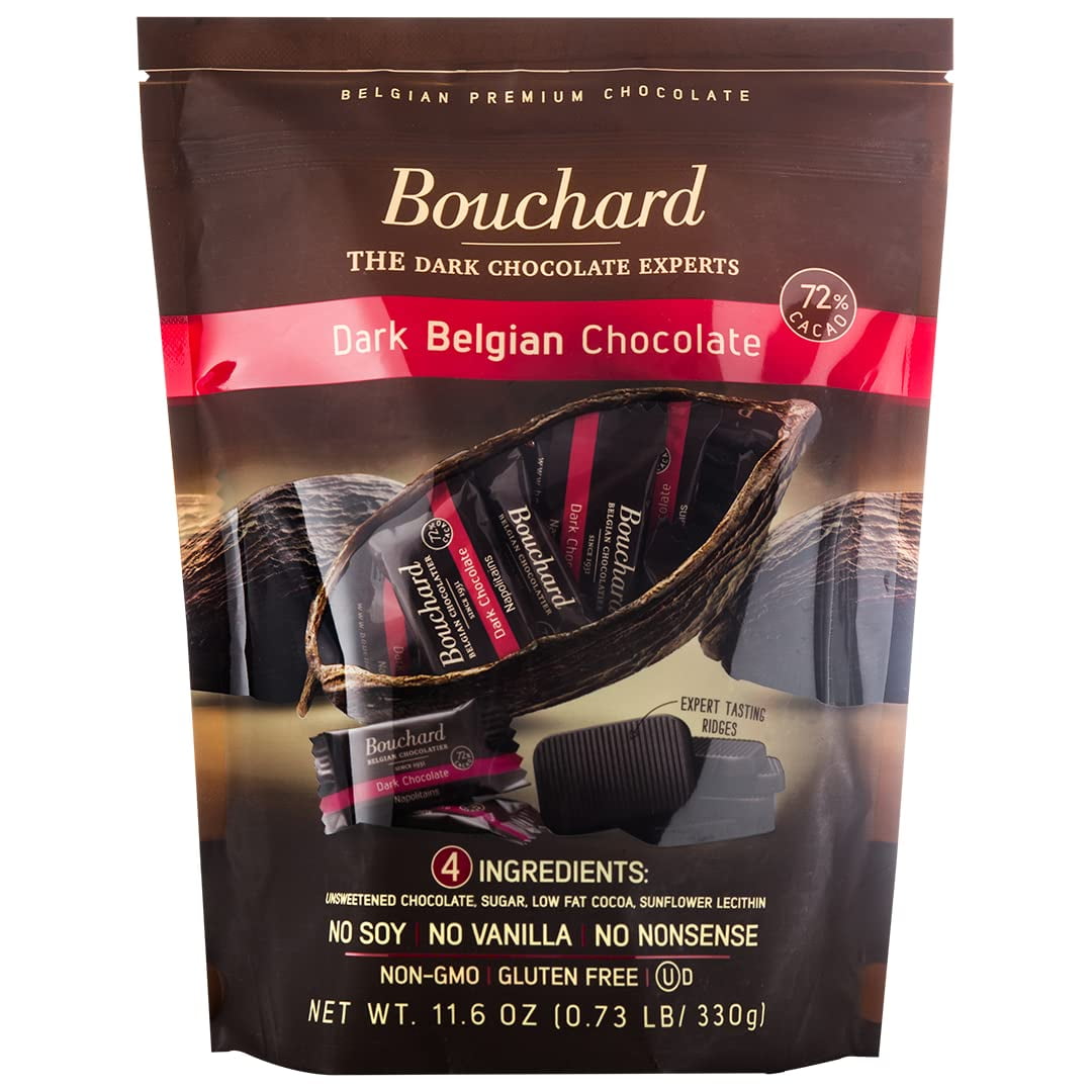 Bouchard Belgian Dark Chocolate 72% Cacao, Individually Wrapped Napolitains, 11.6 OZ Bag
