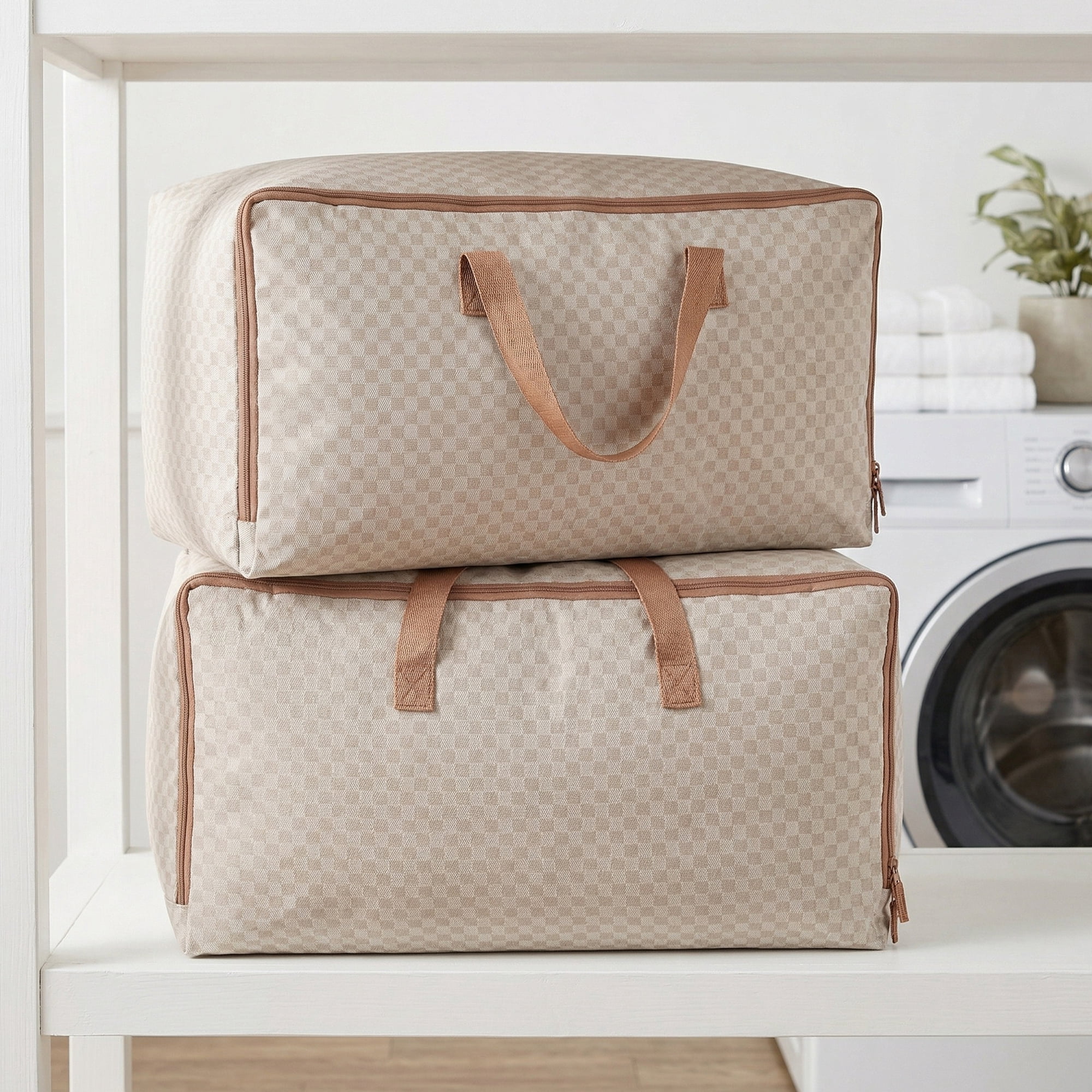 Unique Bargains Storage Floral Moving Bags for Organizing Clothing Brown 23.6"x15.7"x9.8"