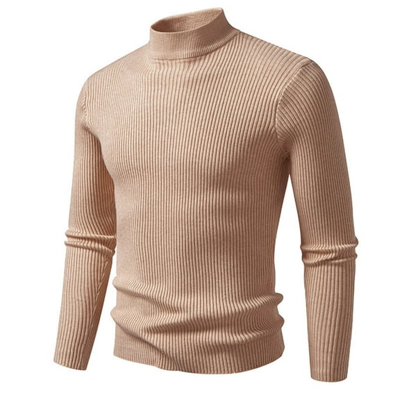 successthop Mock Neck Sweaters Men Plus Size Strecth Long Sleeve Knit Tops Ribbed Cuff Solid Keep Warm Clothes Brown 2XL