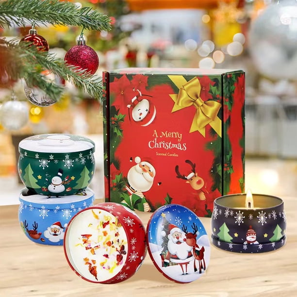 Decoraciones navideñas, set de velas perfumadas para mujer, set de 4 velas de soja pequeñas, velas de aromaterapia para el hogar, ideas de regalo para Acción de Gracias, vela perfumada navideña.