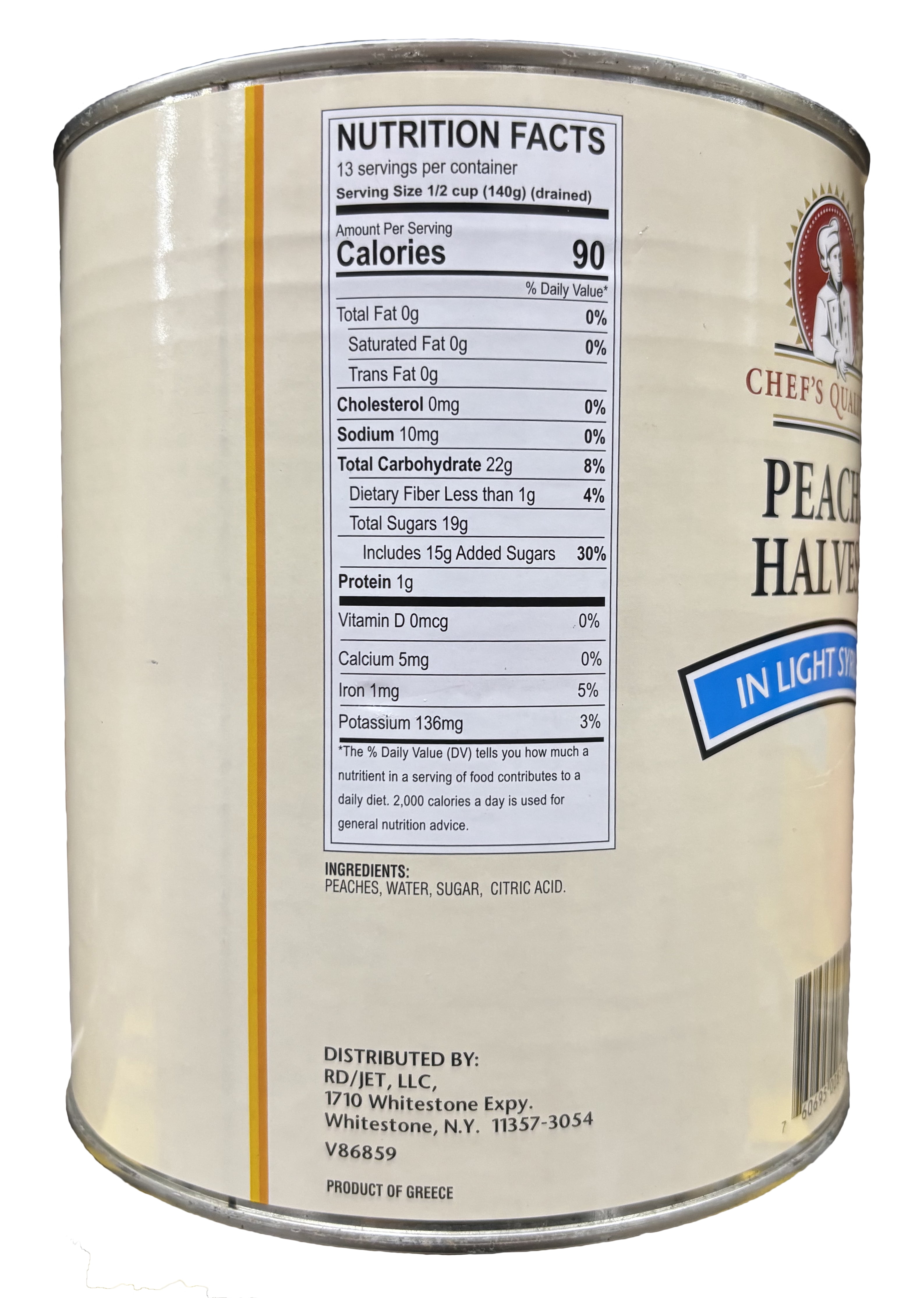 Chef's Quality Peach Halves In Light Syrup | Kosher | 6.63 lb