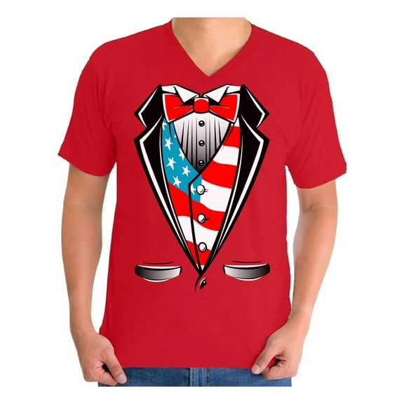 Awkward Styles Men's Tuxedo American Flag Graphic V-neck T-shirt Tops USA Patriotic