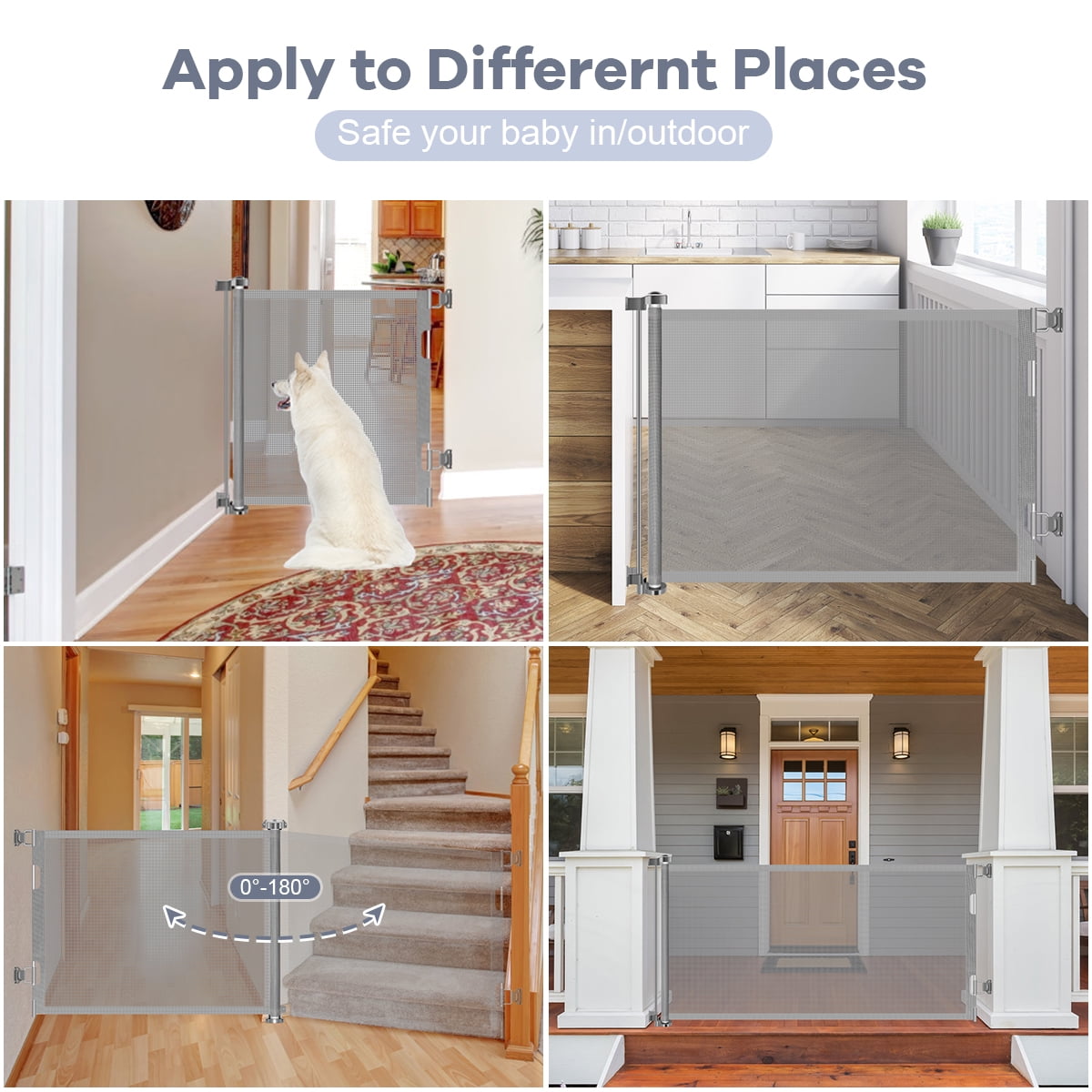 HDJ 71in Retractable Baby Gate,34in Tall Mesh Baby Safety Gate for Stairs,Metal Auto-Lock Dog Gate,Extra Wide,Grey