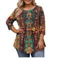 thumbnail image 2 of Jsaierl Women's 3/4 Sleeve Plus Size Tops Casual Round Neck Shirts Fashion Print Petite Blouses Work Vacation T-shirts Top XL-5XL, 2 of 6