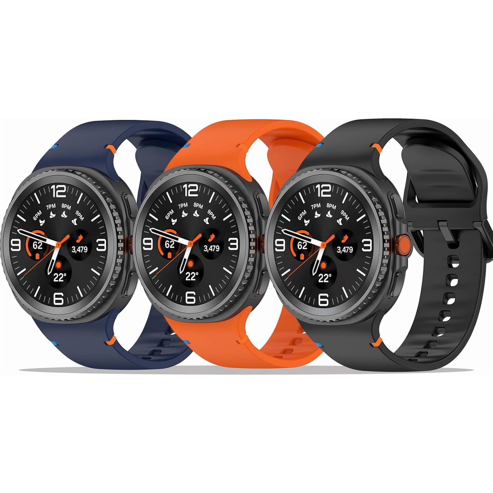 REQO 3 Pack Sport Bands Compatible with Samsung Galaxy Watch 8 Band 40mm 44mm/Galaxy Watch 8 Classic 46mm Bands 2025, Soft Silicone Waterproof Strap for Samsung Watch 8/8 Classic Men Women
