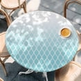 thumbnail image 2 of Aqua Ombre Stripe Round Tablecloth, Fitted Table Cover with Elastic for 45"-54" Round Tables, Modern Abstract Art Gradient Striped Table Cloth Outdoor Indoor Dinning Party Waterproof Tablecloths, 2 of 7