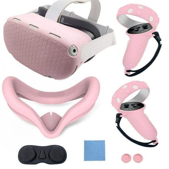 VR Cover Accessories Set Compatible with Meta Quest 2, Silicone VR Shell, Controller Grips & Face Cover, Button Caps, Lens Cover   Glasses Cloth Set for Quest 2 (for Meta Quest 2)