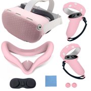 VR Cover Accessories Set Compatible with Meta Quest 2, Silicone VR Shell, Controller Grips & Face Cover, Button Caps, Lens Cover + Glasses Cloth Set for Quest 2 (for Meta Quest 2)