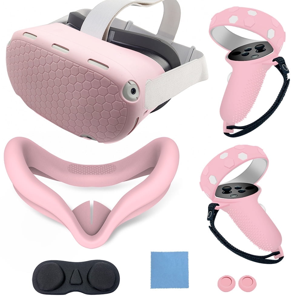 VR Cover Accessories Set Compatible with Meta Quest 2, Silicone VR Shell, Controller Grips & Face Cover, Button Caps, Lens Cover + Glasses Cloth Set for Quest 2 (for Meta Quest 2)