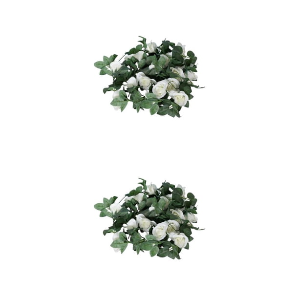 Yuarrent Decoración de flores de hiedra respetuosa con el medio ambiente de tela, elegante para boda o hogar, decoración de boda, de blanco 2piezas
