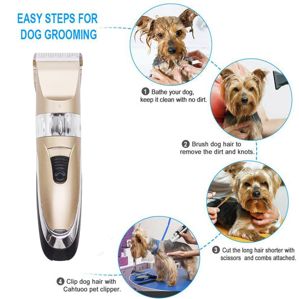Domipet Dog Electric Grooming Clippers Kits Pets Shavers Trimmers Professional Cordless Low Noise Heavy Duty Thick Coats for Small Big Dogs Cats 