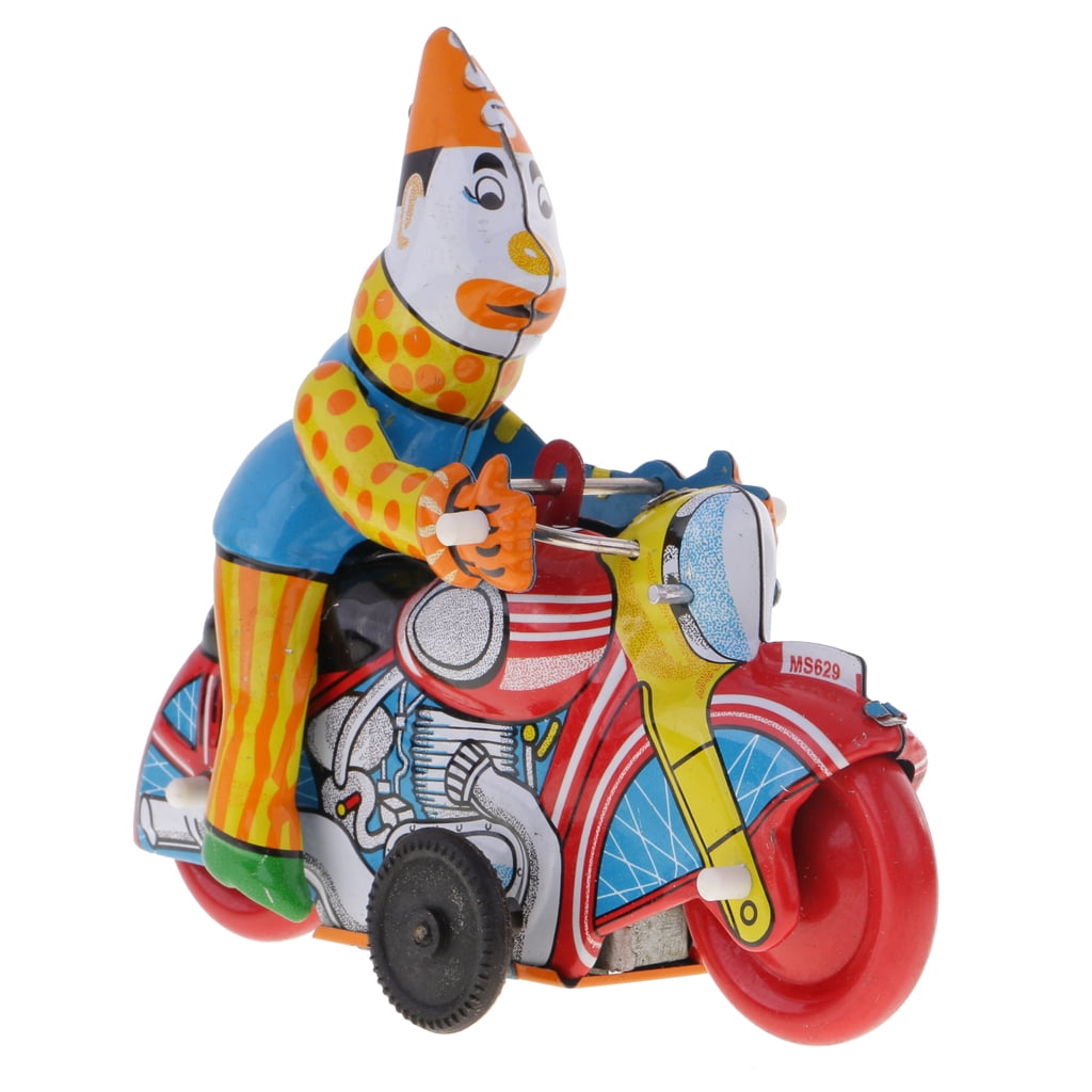 Retro Wind Up Clown On Motorcycle Clockwork Metal Tin Toys Collectible Gift 