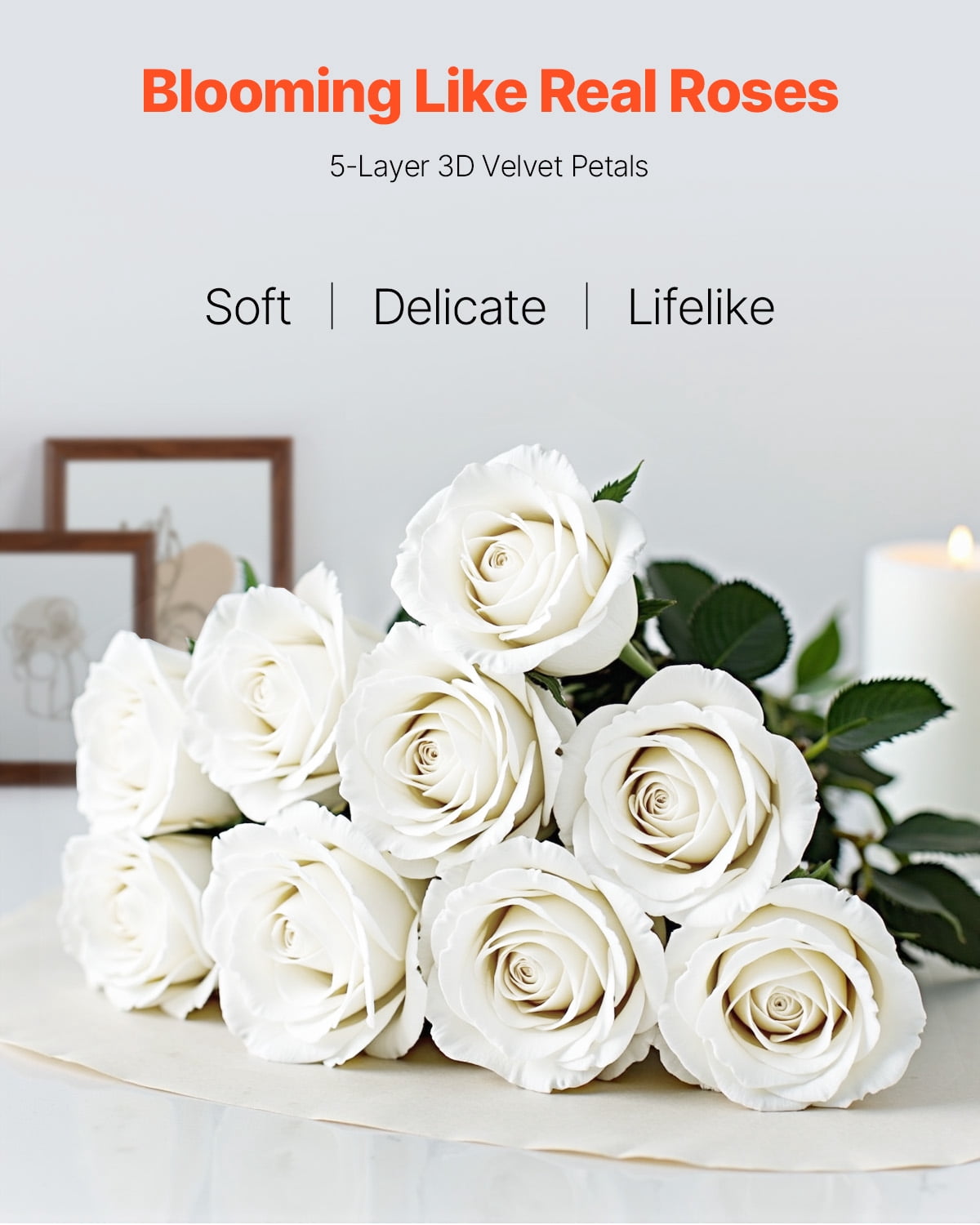 VEVOR Artificial Flowers, 60 pcs Real Looking White Foam Fake Roses Bulk, White Faux Bridal Shower with Stems for DIY Wedding Bouquets, Home Centerpieces Arrangements, Party Tables Decorations