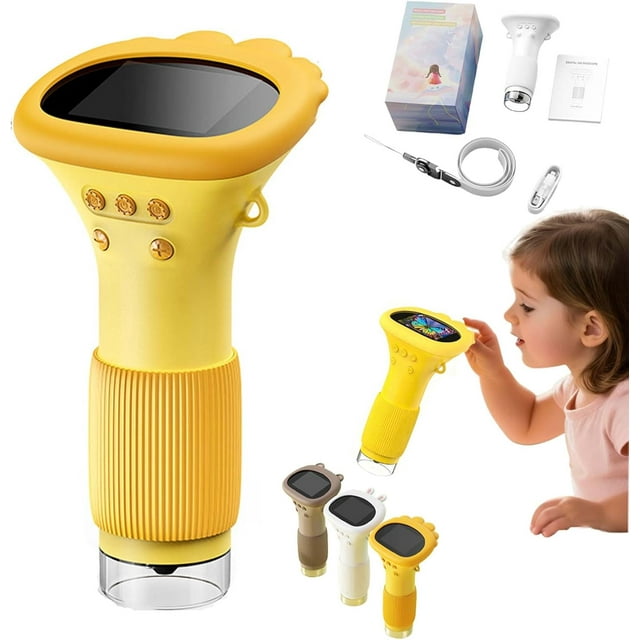 Microscope Toy, Magnifier, 2" IPS Screen 1000x Handheld Digital Microscopes HD, Pocket Portable Microscopes for Children (Yellow)