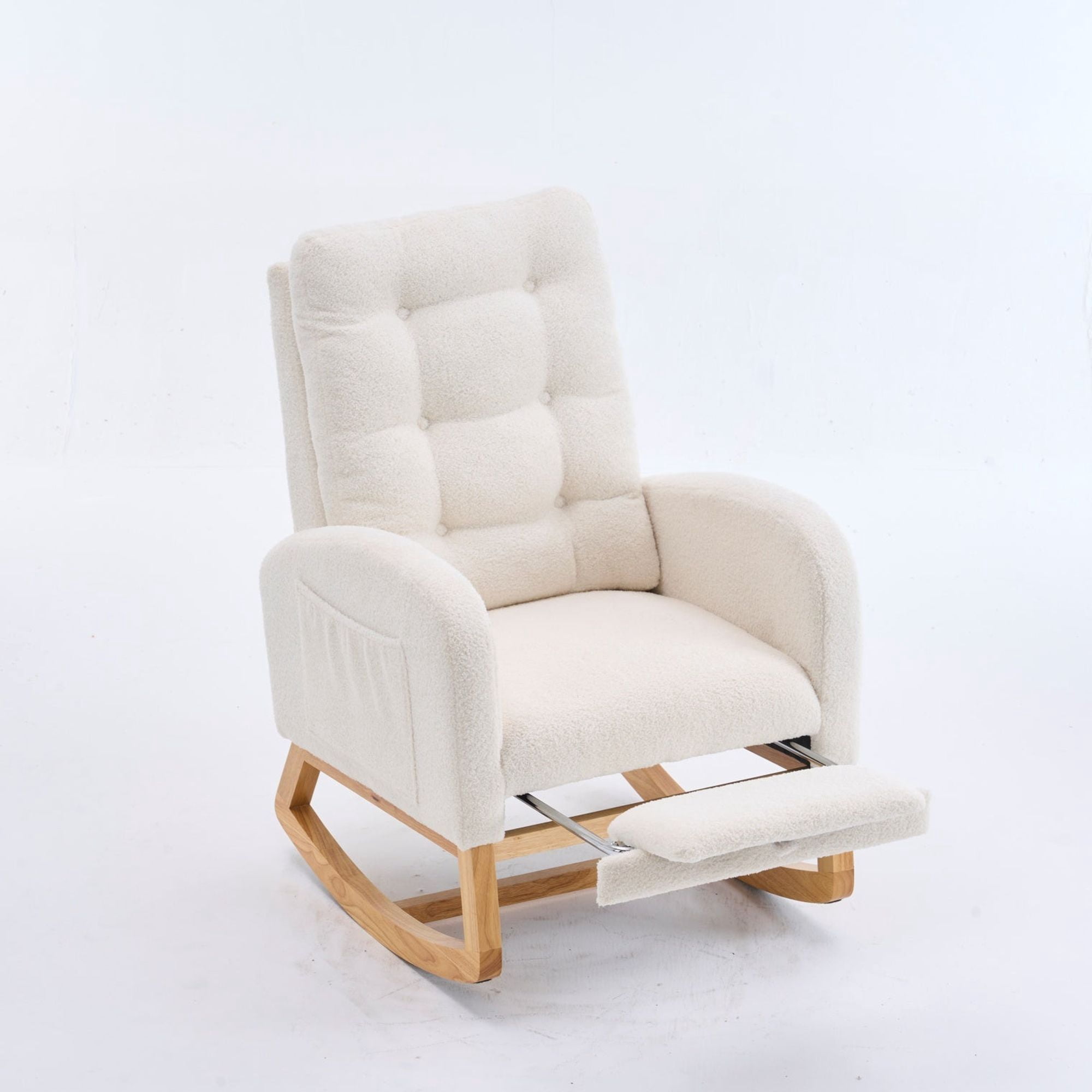 Sailvan Upholstered High Back Accent Rocking Chair with Footrest & Storage Pocket for Living Room