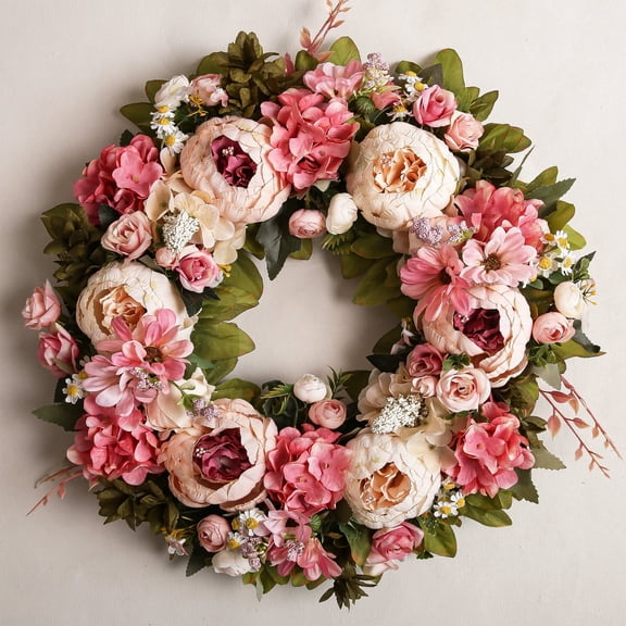 Peony Wreath 18'' Spring Wreaths for Front Door, Artificial Large Floral Wreath for Front Door Wall Decor, Valentine’s Day Home Wedding Housewarming Gift EZsenses (Light Pink)