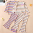 thumbnail image 5 of Odeerbi Infant Girls Fall Winter Outfits Rainbow Long Sleeve Tops Ribbed Flared Pants Baby Colored Cotton Lettuce Trim Top Pants Set Infant Clothes Yellow, 5 of 5