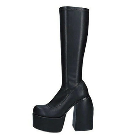 

Honeeladyy Women s Winter Increased Long Black Thick Soled shoes High Heel shoes Motorcycle shoes Black Clearance under 10$