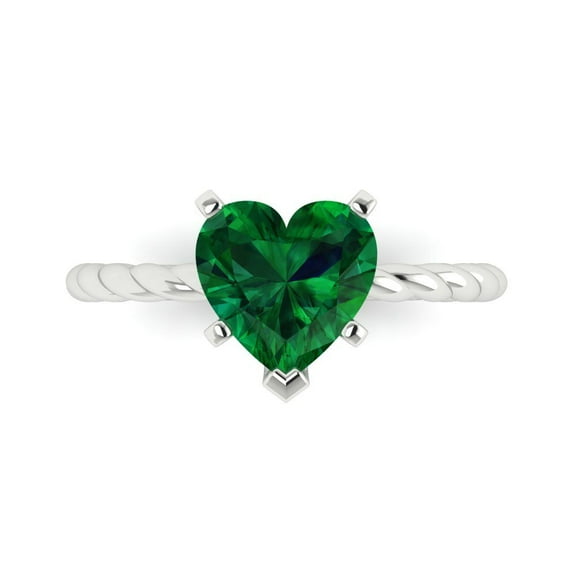 Clara Pucci 14K White Gold 2ct Emerald Solitaire Ring for Women