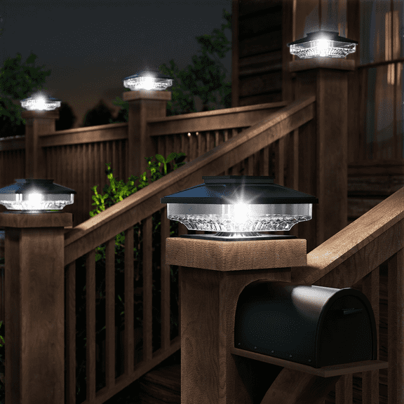 BITPOTT 6 Pack Solar Post Cap Deck Lights Modern Waterproof IP65 Cool White LED Rust Resistant Black for 4x4 5x5 6x6 Posts