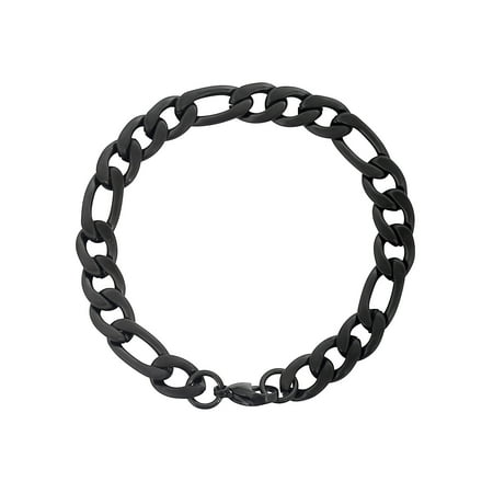 - Black Plated Stainless Steel Brushed Finish Figaro Chain Bracelet