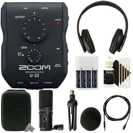Zoom U-22 Ultracompact 2x2 USB Handy Audio Interface withPodcast Mic Pack Bundle