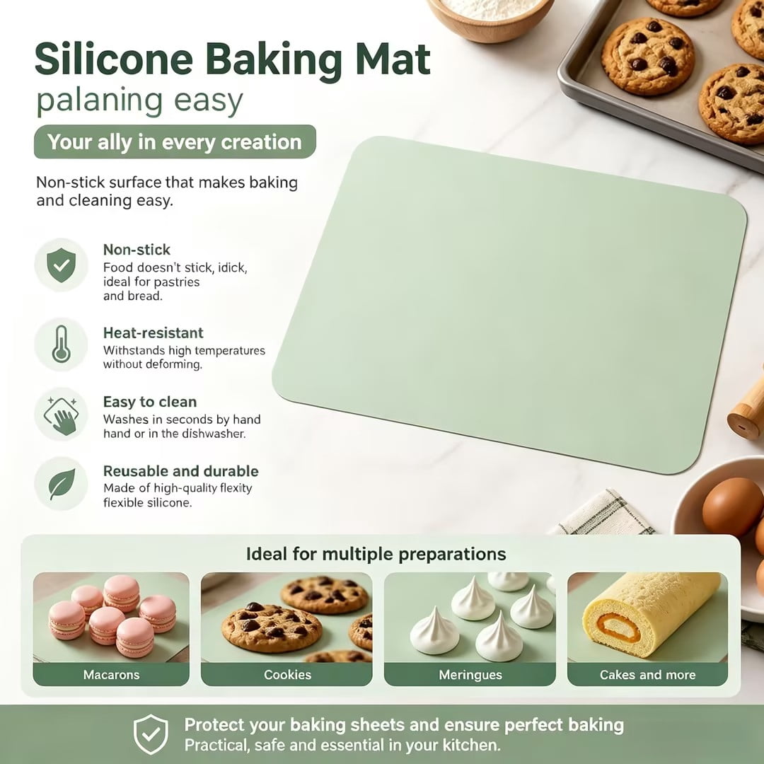 Bean green 40*30cm-100g matte bottom (packaged in Opp bag), silicone oven mat, kitchen baking mat, macaron baking mat, cookie baking mat, biscuit baking mat