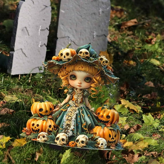 Fairy Flower Pot Decoration, Halloween Fairy Garden Planter Accessories, Realistic Fairy Witch Pumpkin Yard Props Decoration Sign, Acrylic Garden Ground Plug Decor for Lawn Stakes Garden