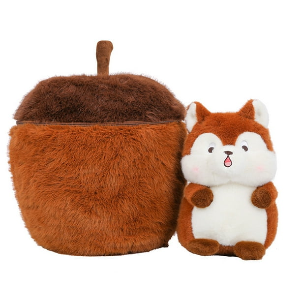 Muñeca de peluche con dibujos animados de ardilla con bellota sorpresa, 30 cm