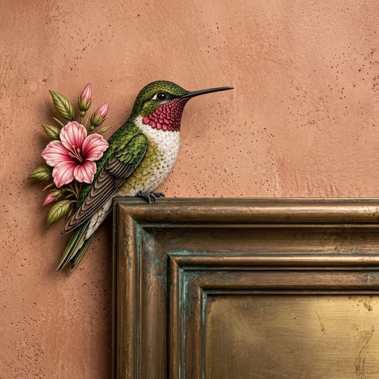 Coner Raming Hummingbird with Flower Door Frame Corner Topper, 9in Resin Wood ...