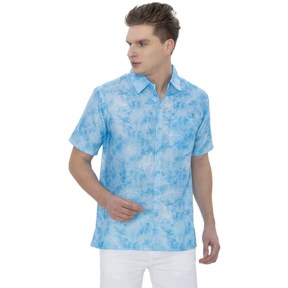 LA LEELA Mens Hawaiian Shirts Short Sleeve Button Down Shirt Men's Casual Vacation Tropical Beach Summer Party Shirts for Men Funny S Blue Leaves