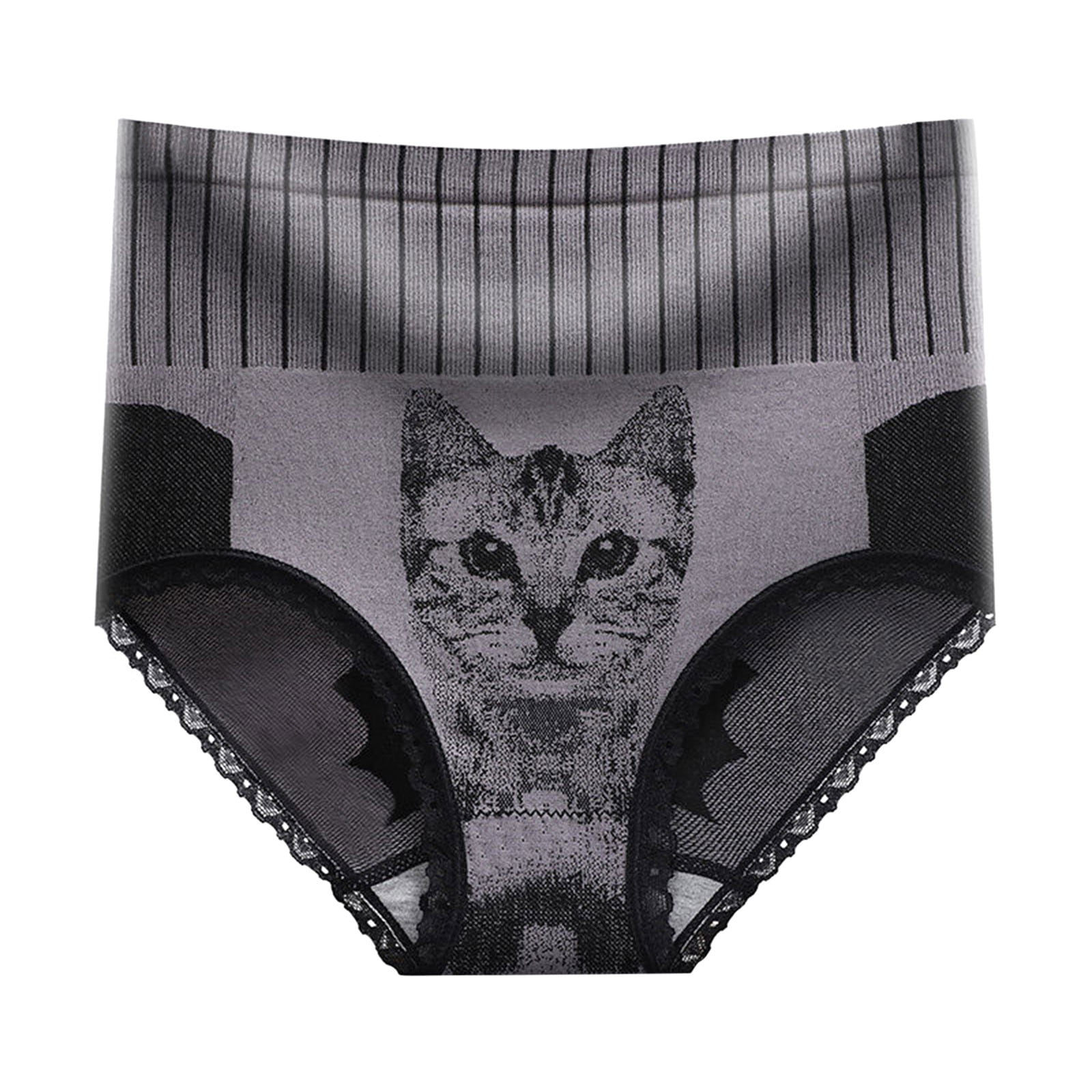 vbnergoie Women Ladies Cat Head Printed High Waist Lace Panties