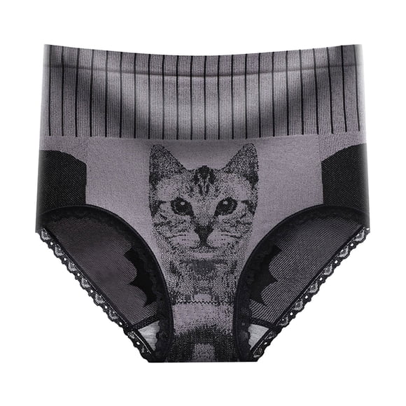 PMVFHDE Underwear Women Ladies Cute Cat Head Printed High Waist Lace Panties Breathable Underpants Shorts 2026 Purple,M
