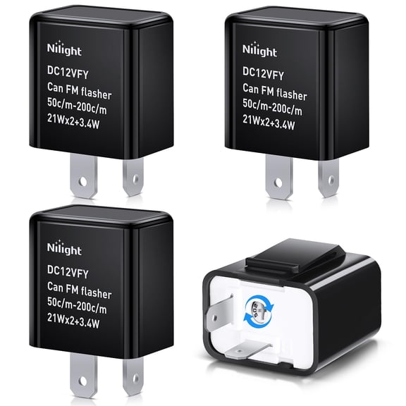 Nilight 4PCS Flasher Relay Adjustable 2 Pin Electronic Blinker Relay 12V Fixes Motorcycle Turn Signal and Hazard Warn Hyper Blink Flash or No Flash for LED and Halogen Bulbs