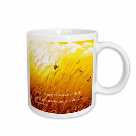 - 3dRose Bible scripture from Mathew on a meadow with birds and butterflies. - Ceramic Mug, 11-ounce