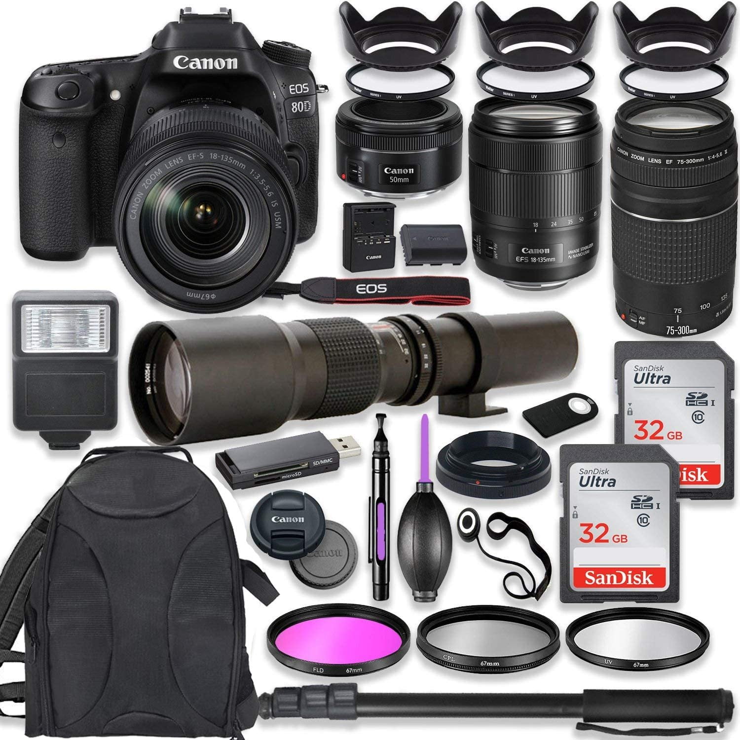 Canon EOS 80D DSLR Camera with 18135mm USM Lens Bundle + Canon EF 75