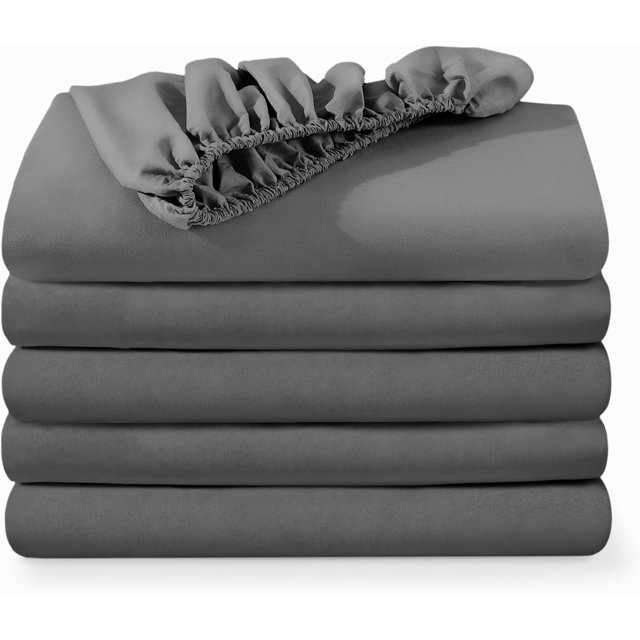 Fitted Bottom Sheets Twin XL Premium UltraSoft Wrinkle Microfiber Hypoallergenic Deep Pocket (Twin XL Grey)