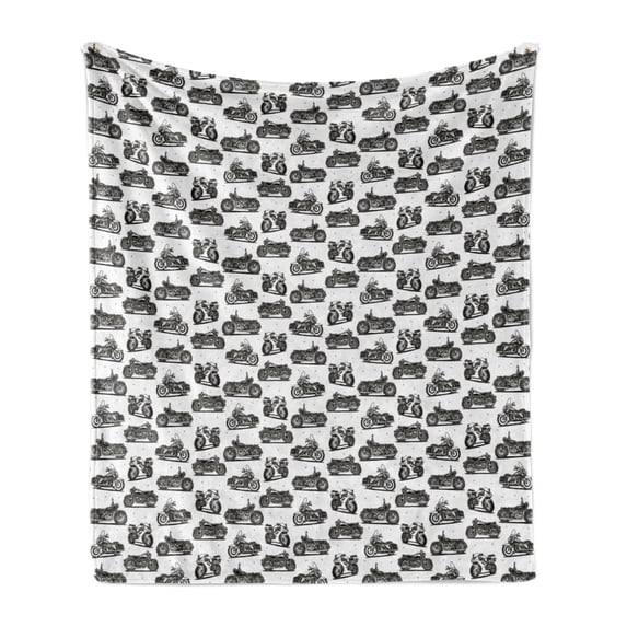 Motorcycle Soft Flannel Fleece Blanket, Retro Motorcycle Drawings of Old-Fashioned and Modern on White Background, Cozy Plush for Indoor and Outdoor Use, 50" x 70", Grey White Black, by Ambesonne