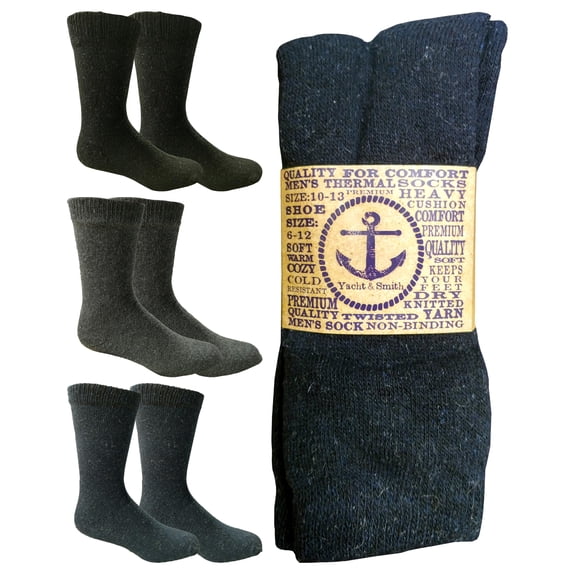 Yacht & Smith 6 Pairs of Men's Thermal Winter Boot Socks, Assorted Dark Colors, Size 10-13