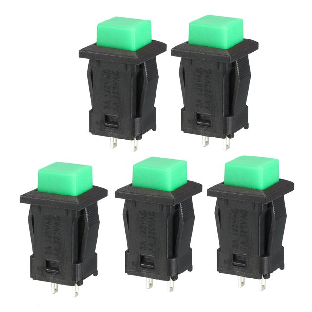 5 Pcs Interruptor Pulsador de cierre cuadrado SPST NO de Orificio de montaje de 12 mm Verde