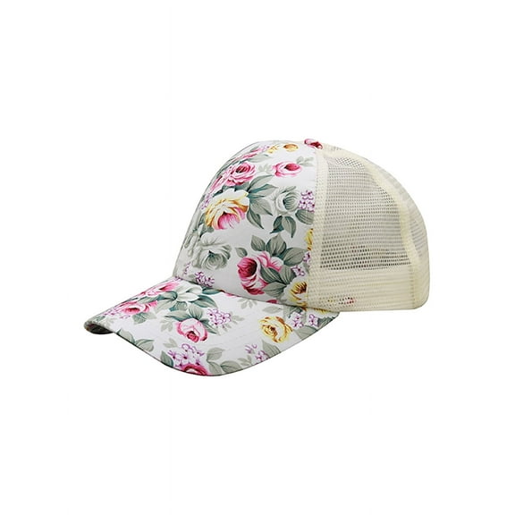 Top Headwear Floral Print Mesh Cap - Beige