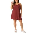 thumbnail image 1 of Noche de mujer plus size Agnes Orinda con tirantes de espagueti, escote en V, sin mangas, espalda de corredor, pijama chemise, vestido de noche 2X color rojo vino, 1 of 6